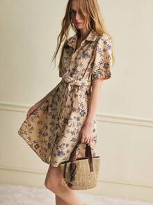 Écloséra 女士连衣裙、法式连衣裙、复古连衣裙、度假连衣裙、通勤连衣裙、印花连衣裙、图案连衣裙、宽松连衣裙、系带连衣裙、春夏连衣裙、蓝色连衣裙、短款连衣裙 - 藍色 - 查看 6