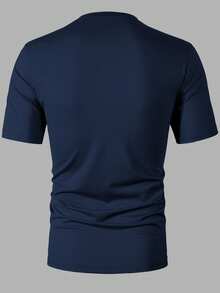 Manfinity Homme Camiseta de manga corta casual con botones y media cartera para hombre - Verde militar - Ver 8