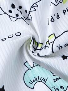 SHEIN 男婴卡通恐龙印花无袖背心和纯绿色短裤套装，活泼可爱，适合户外探险、舒适居家穿着以及欢乐派对时光。 - 綠色 - 查看 5