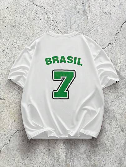 EVRINFINITE Shwiy 男士简约黑色胶带装饰短袖T恤，适合学校和休闲场合穿着，7号印花