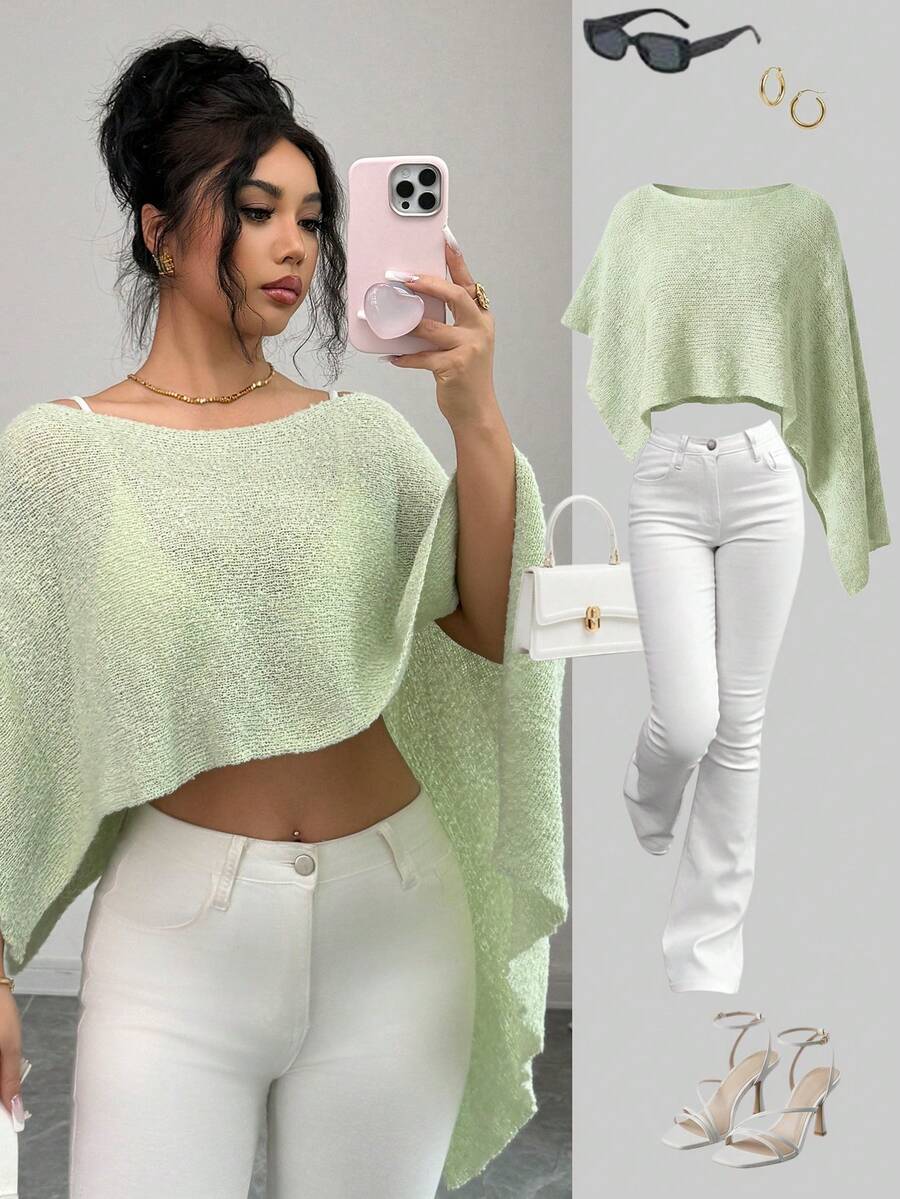Elenzga Spring/Summer New Asymmetric Casual Commuting Pullover Sweater For Women - Green - View 1