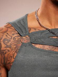 FeverCity Men's Sleeveless Crew Neck Hollow Out Casual Knit Tank Top, Spring/Summer - Light Grey - View 6