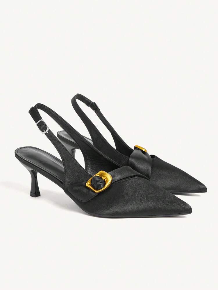 CUCCOO CHICEST Women's Satin Strap Metal Buckle Stiletto High Heel Romantic Elegant Black Satin Formal Dress Shoes, Suitable For Valentine's Day Chic Outfit Valentine's Day Elegant Shoes