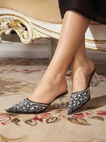 CUCCOO TILAWA Zapatos de tacón alto decorativos para mujer con cristales y rhinestones de vidrio, adecuados para salir, banquetes, fiestas y otras actividades - Negro grafito - Ver 3