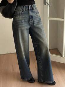 Dazy Tall 高個女款休閒直筒牛仔褲 商務休閒女裝 - 中等水洗藍 - 查看 6