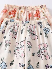 4pcs/Set Young Girl' Ditsy Floral Ruffle Collar Cardigan & Pants Set - Multicolor - View 5