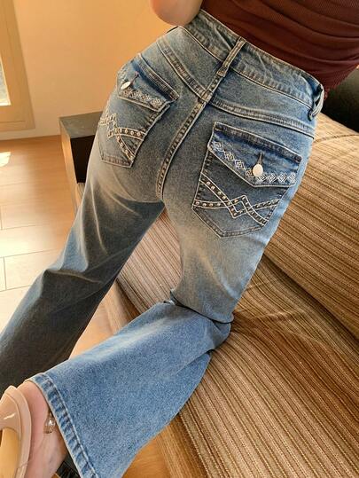 DAZY Quần jeans ống loe cạp thường dành cho nữ, kiểu dáng thanh lịch, gợi cảm, thích hợp cho mùa hè.