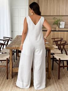 Weeklong 白色大码连体裤 - 无袖、V领、宽松版型，适合日常穿着和通勤，春夏皆宜 - 白色 - 查看 2