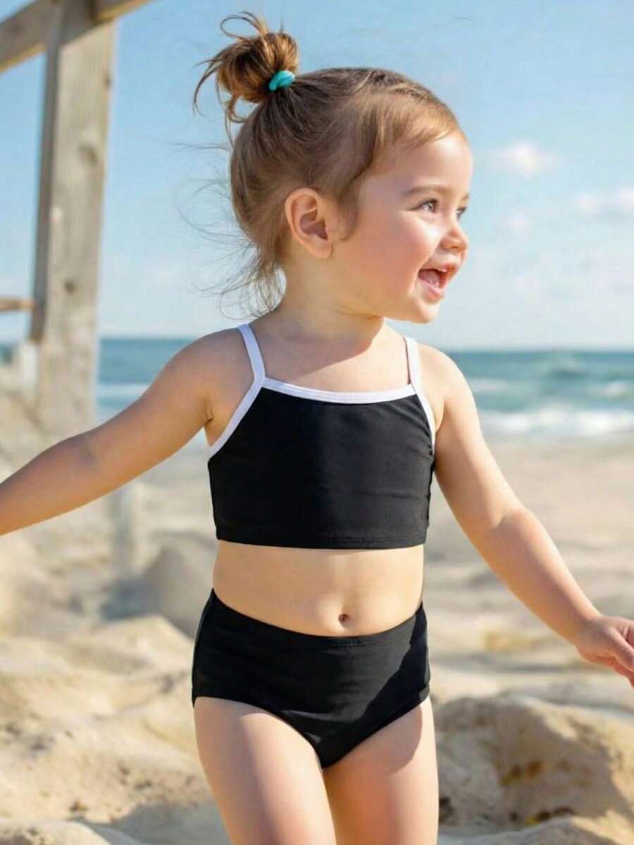 Đồ bơi tankini hở lưng họa tiết hoa khoét lỗ dành cho bé gái - màu đen - Xem 1