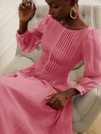 Aveloria Rosie New Arrival French Romantic Vintage Tea Party Dress, Loose Flattering Design, Elegant Off-Shoulder Ruched Sheer Linen-Like Fabric, Puff Sleeves, Solid Color Summer Dress For Women