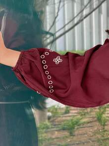 Yasmyna New V-Neck Embroidered Relaxed Comfortable Beach Dress - Burgundy - View 7