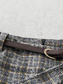 Franclia 大码女式格子休闲短裤，带口袋和腰带，百搭优雅，适合通勤、约会、毕业季、秋冬季穿着。超短腰带裙短裤，法兰绒格子短裤，格子裙，女式优雅短裤。 - 彩色 - 查看 7