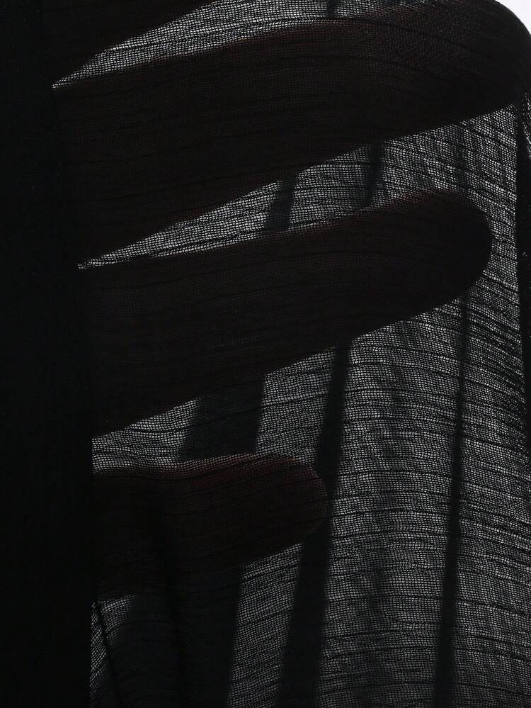 Women's Open Front Sheer Tie Cuff Loose Long Sleeve Casual Elegant Blouse