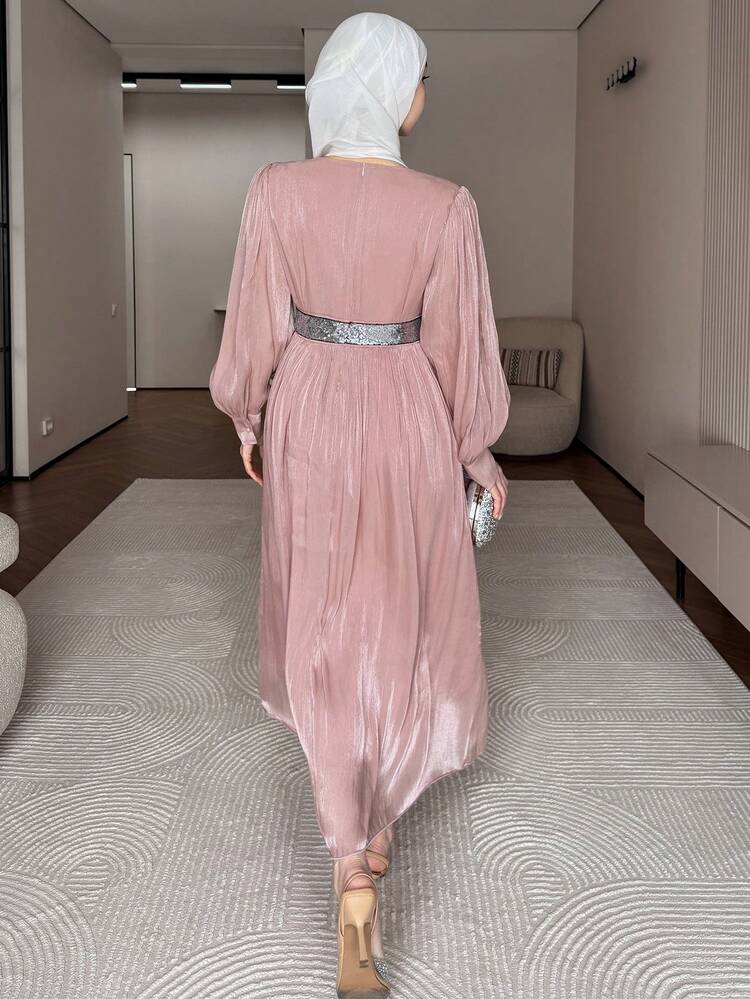 Women's Elegant Sequin Colorblock V-Neck Textured Mid-Length Dress, Spring/Summer,Wedding Guest Dress Women Sundress