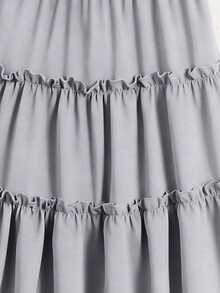 SHEIN 女童休闲黑色雪纺荷叶边半身裙，适合春、夏、秋季穿着，百搭，适合外出及各种场合，经典百搭。 - 灰色 - 查看 4