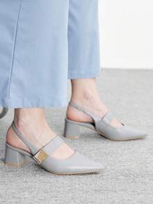 CUCCOO BIZCHIC 浅蓝色清新经典简约方扣舒适通勤时尚尖头后跟透气厚底鞋 - 淺藍色 - 查看 4