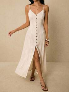 Poéselle Đầm midi không tay dáng suông kẻ sọc cài cúc dành cho nữ, thích hợp cho kỳ nghỉ. - Nhiều màu - Xem 3