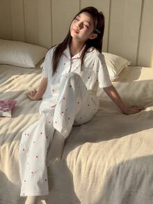 DAZY Tween Girl Fall Clothes, Tween Girls Heart Pattern All-Over Print Contrast Trim Loungewear Set Summer - White - View 5