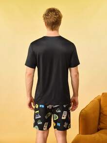 Men's Funny Game Console Print Short Sleeve Pajama Set - Multicolor - View 2