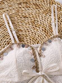 Camiseta sin mangas con cintura anudada y adorno de conchas para adolescentes de vacaciones - Albaricoque - Ver 4