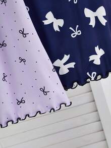 Genkimix Kids 2pcs Girls Knitted Butterfly Print Nightgown, Summer Kids Night Gowns Sleep Wear Kids Girls Dress - Purple - View 6