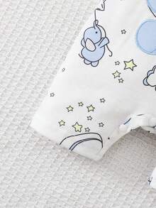 SHEIN Vintaside Kids Set de 2 piezas de pelele y gorro con estampado de elefante bordado, de manga corta y cuello redondo con broches en los hombros, para bebé recién nacido - Multicolor - Ver 8