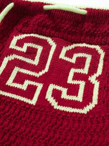 Manfinity Swimmode Men's Numeric Print Contrast Trim Drawstring Waist Casual Shorts - Red - View 8