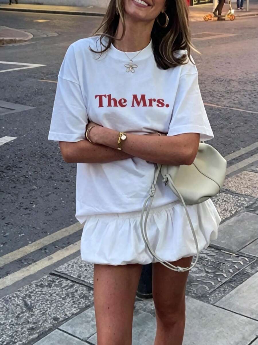 INAWLY MRS T恤 - 定制新娘T恤,送给她的结婚礼物,新婚T恤,新娘送礼会礼物,蜜月上衣,单身派对T恤,妻子 - 白色 - 查看 1