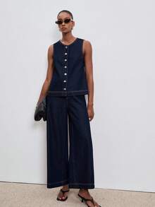 ATUI Studio Women's Sleeveless Denim Vest & Pants Set - Blue - View 1