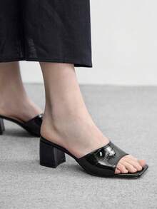 CUCCOO BIZCHIC Women Shoes Spring And Summer New Fashion Versatile Thick Heel Square Toe Crocodile Pattern Black PU Leather High Heel Sandals Commuter Party Wear - Black - View 5