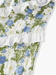 ZEYLAH 花边蕾丝荷叶边连衣裙 - 軍綠色 - 查看 5