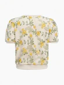 ZEYLAH 对比色网眼花卉刺绣泡泡袖针织上衣 - 彩色 - 查看 3