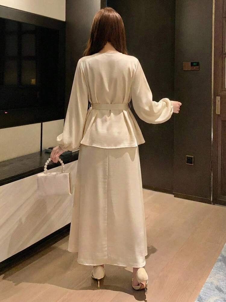 Women's Elegant Solid Color Sleeveless Dress With Belt & Shirt, 2-Piece Set, Spring/Summer,Wedding Guest Dress Women