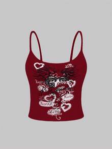INAWLY Women's Casual Versatile Date & Travel Letter & Heart Print Camisole Top - Multicolor - View 3