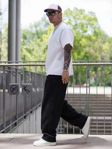 DAZY 男士黑色松紧腰长裤，春夏款 - 黑色 - 查看 3