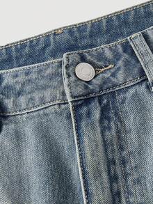 SHEIN MOD 女士休闲日常水洗斜插口袋阔腿牛仔裤 - 藍色 - 查看 5