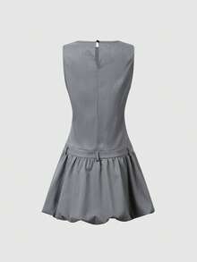 Opuloom Women Elegant Summer Knit Fabric Round Neck Sleeveless Romper Dress With Tulip Hem,Chic Gray Mini Skirt For Brunch Night Out,Work,Date,Party,Casual - Grey - View 2
