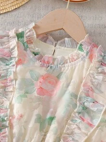 少女夏季碎花荷叶边A字连衣裙，宽松版型，适合日常外出、休闲聚会、家庭派对以及与朋友的下午茶。 - 彩色 - 查看 9