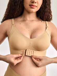 1件装女士无缝前扣无钢圈哺乳孕妇文胸 - 咖啡棕 - 查看 7