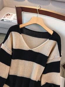 Juhart Suéter de talla grande con bloques de color y rayas, informal para otoño e invierno, jersey de punto - Multicolor - Ver 4