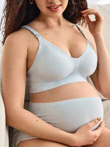 Moonlight&Mama 1pc Seamless Wireless Maternity Bra, Cotton Cup - Blue - View 7