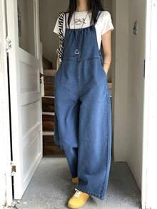 DAZY Women's Casual Denim Jumpsuit With Adjustable Straps - Medium Wash - View 6