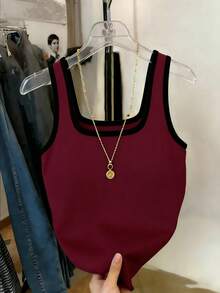 Resyla 畅销款红色修身吊带背心（女士款） - 紅色和黑色 - 查看 1