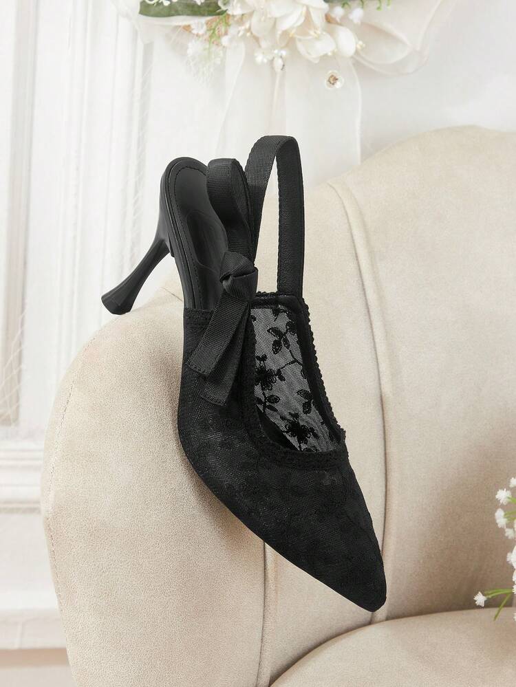 CUCCOO HITCHD Women Shoes Spring Summer Lace Flower Bow Pointed Elegant Mesh Wedding Dating Summer Shoes Wedding Shoes Bride Shoes