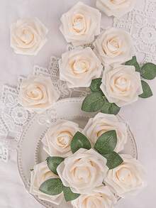 5/10/15/20/25/30pcs Real Looking Fake Roses With Stem For DIY Wedding Bouquets Centerpieces Arrangements Home Decorations - Champagne - View 5