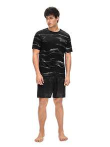 Top de pijama casual para hombre con texto en inglés impreso que se asemeja a un patrón de cebra - Negro - Ver 3