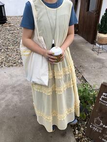 DAZY 女士无袖叠层韩版休闲中长连衣裙夏季 - 黃色 - 查看 7