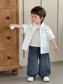 DAZY Quần jean ống rộng dáng rộng kiểu Hàn Quốc cho bé trai - Màu xanh lam - Xem 9