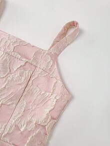 SHEIN Teen Girl Elegant Jacquard Weave Dress,Summer Formal Wedding Ninang Dress,Hot Pink Brocade Gown,Junior Bridesmaid Champagne Zipper Closure Dresses - Pink - View 5