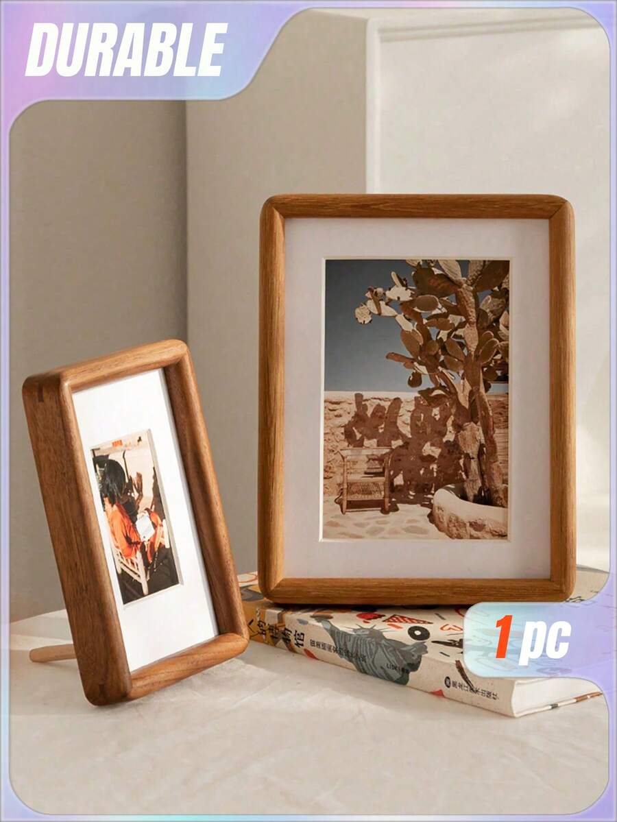 1 pieza Marco de fotos de madera maciza con estructura de espiga y mortaja de alta gama, marco de fotos de escritorio, marco de fotos de madera maciza creativo, regalo de marco de fotos para cumpleaños y graduación - Teca - Ver 1